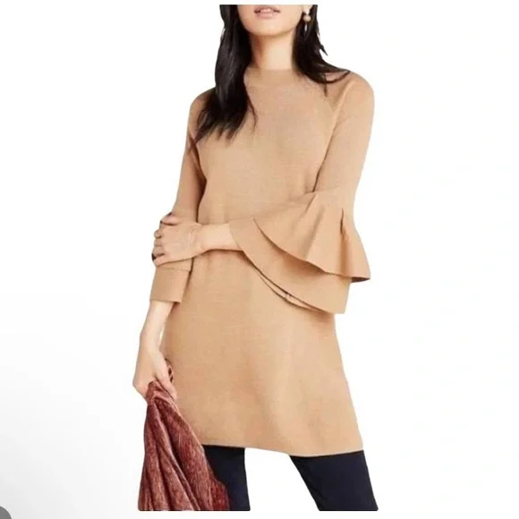 anthropologie beige dress Maeve Anthropologie Beige Knit Midi Length Dress with Accentuating  Patterning (Medium)